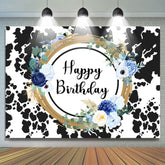 Lofaris Cow Pattern Floral Sweet Happy Birthday Backdrop